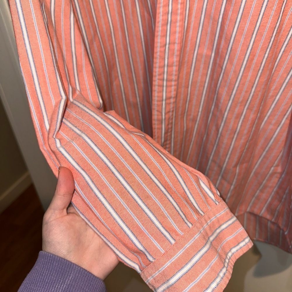 Ralph Lauren peach striped 100% cotton button up Men’s XL - Picture 2 of 8